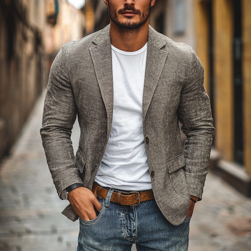 Single-Breasted Linen Blazer for Men - View 4