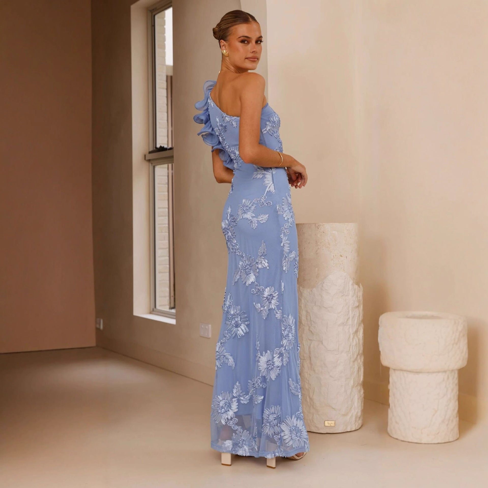 Asymmetrical One-Shoulder Wedding Guest Maxi Dress for Women - View 4