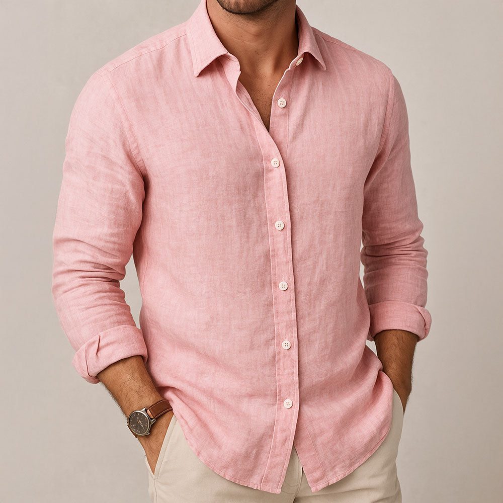 Linen Button-Down Shirt for Men - Rosa