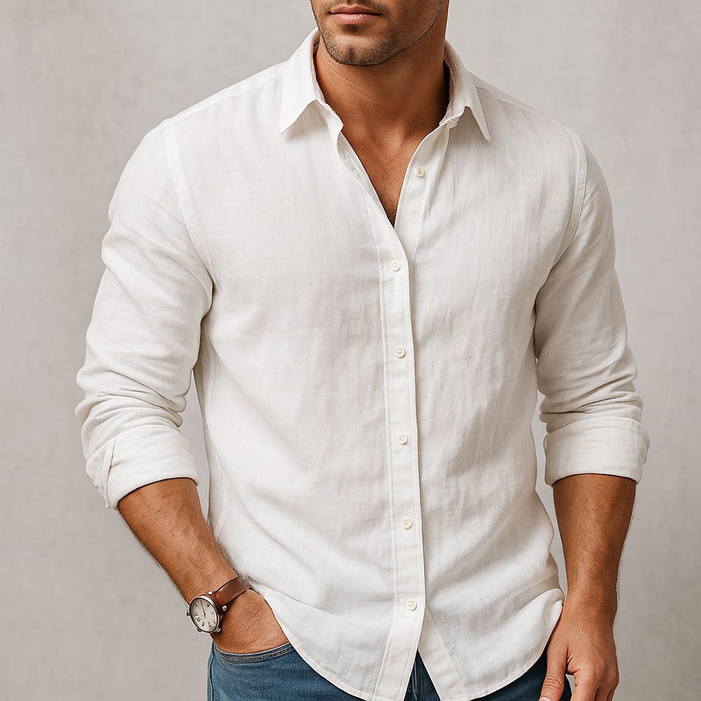Linen Button-Down Shirt for Men - Bianco