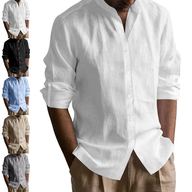 Linen V-Neck Button-Down Shirt for Men