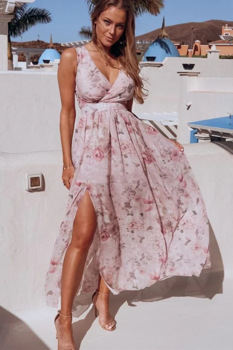 Sleeveless Floral Split Maxi Dress Wedding Guest for Women