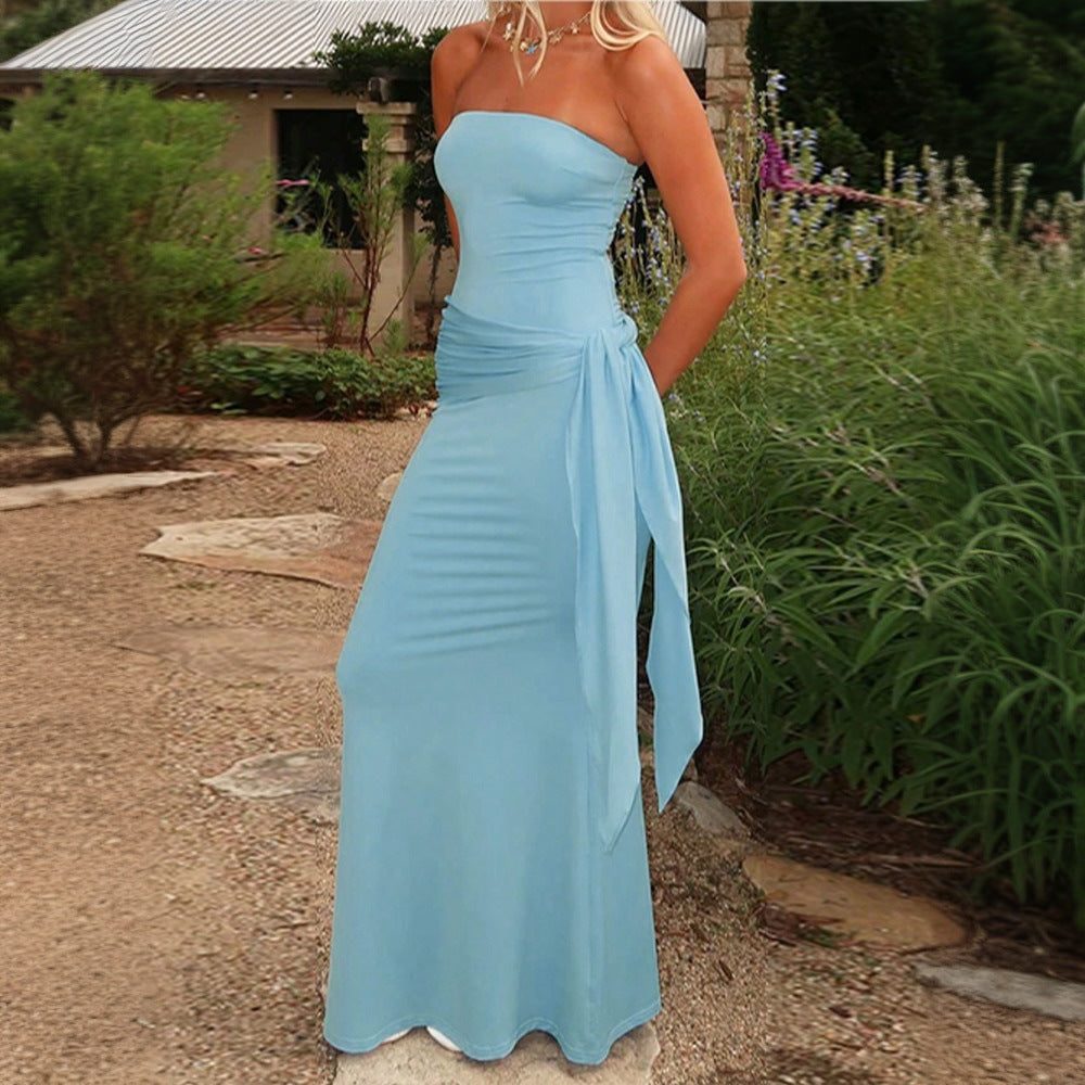 Strapless Wedding Guest Maxi Dress with Side Split for Women