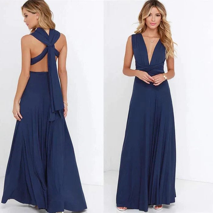 Halter Neck Wedding Guest Maxi Dress for Women - Navy