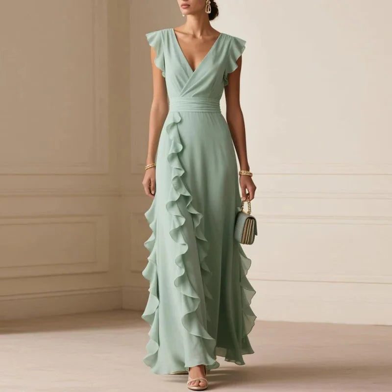 V-Neck Ruffle Trim Maxi Dress for Women