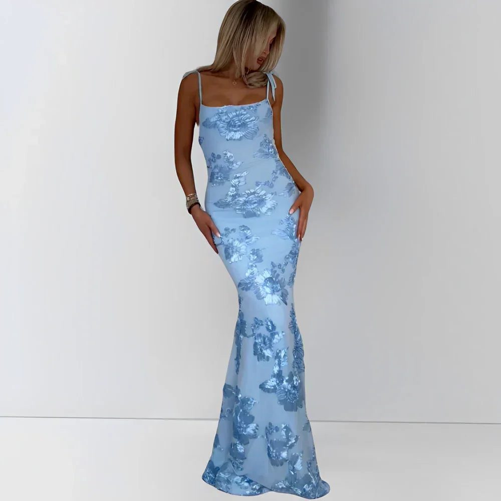 Sequin Floral Wedding Guest Maxi Dress for Women - View 3