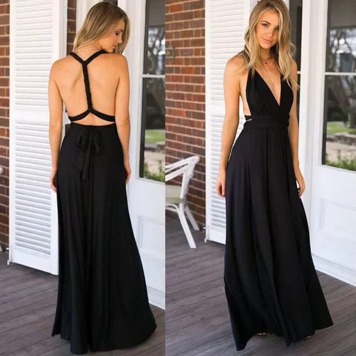 Halter Neck Wedding Guest Maxi Dress for Women - Black