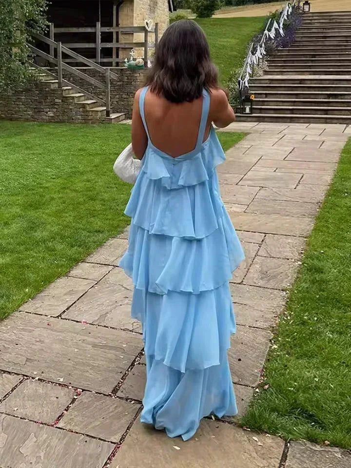 Halterneck Tiered Wedding Guest Maxi Dress for Women - View 5