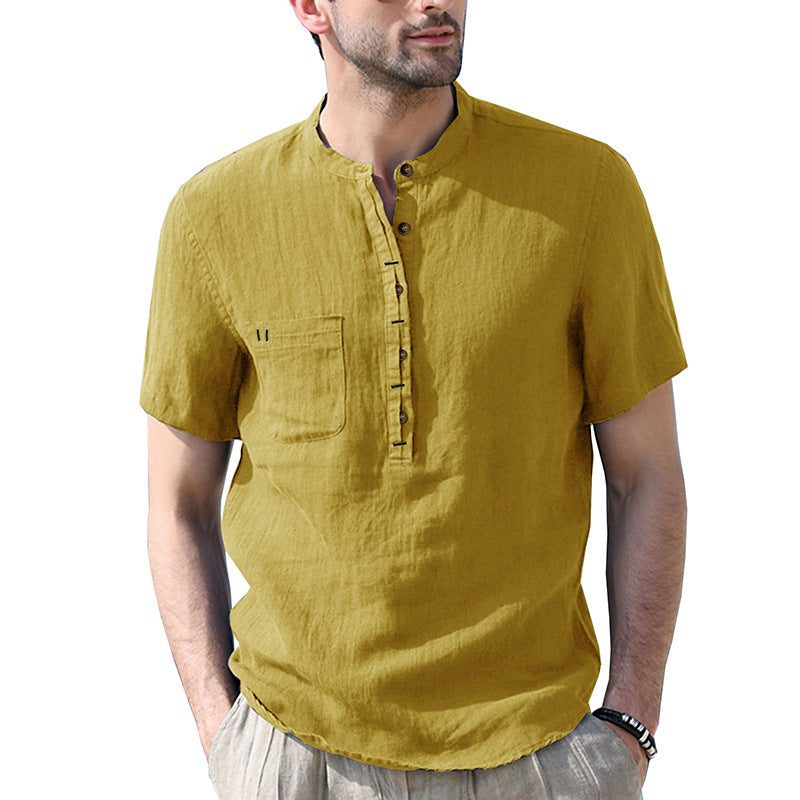 Linen Short Sleeve Henley Shirt for Men - Ginger