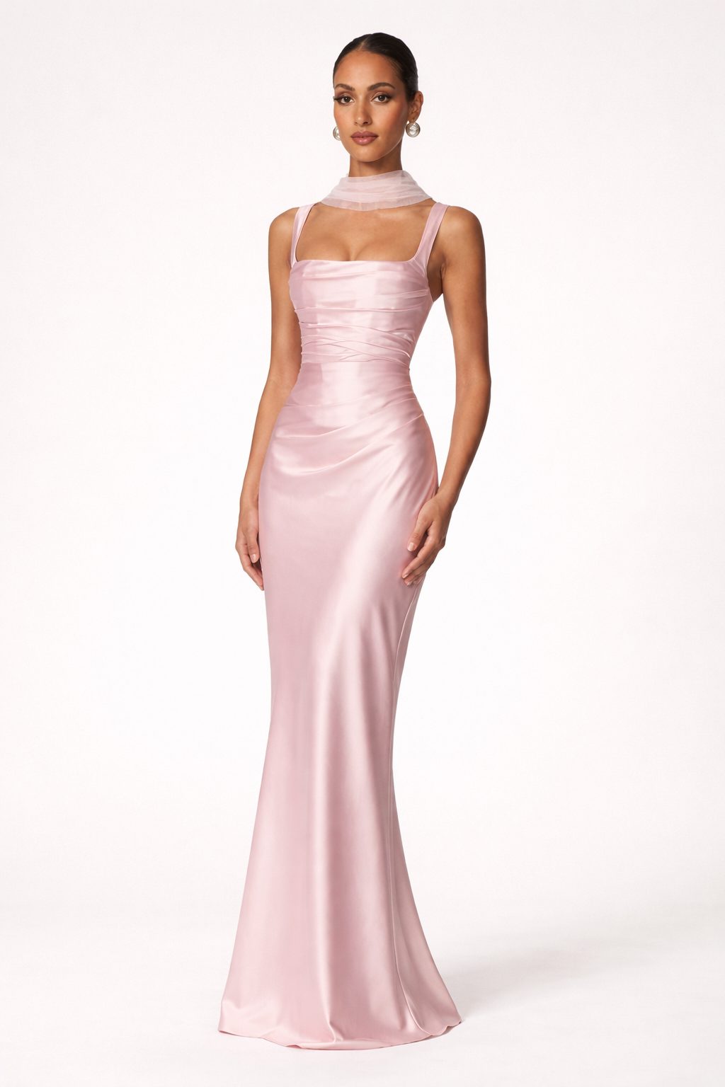 Square Neck Sleeveless Wedding Guest Maxi Dress for Women - Rose