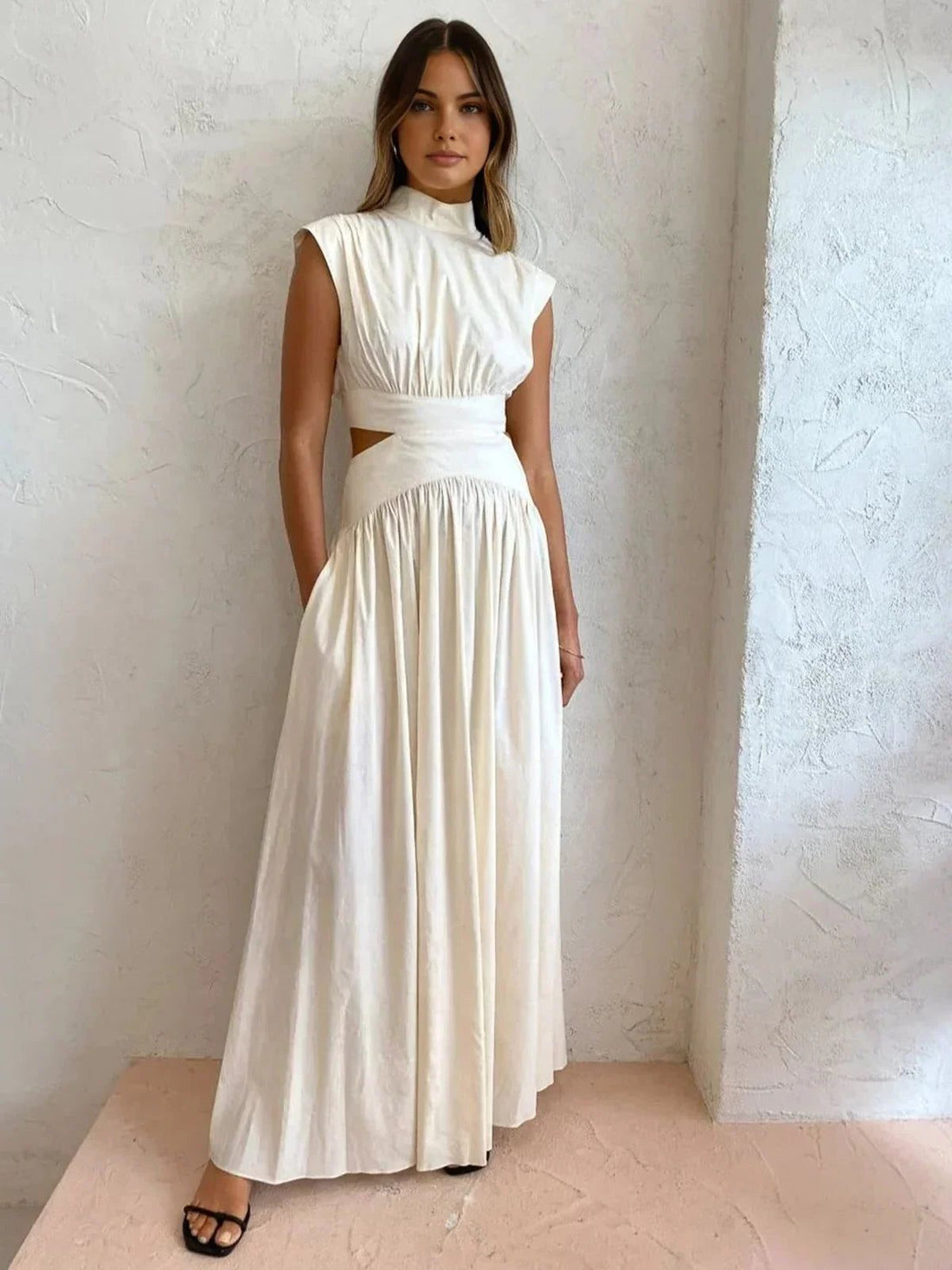 Stand Collar Cutout Wedding Guest Maxi Dress for Women