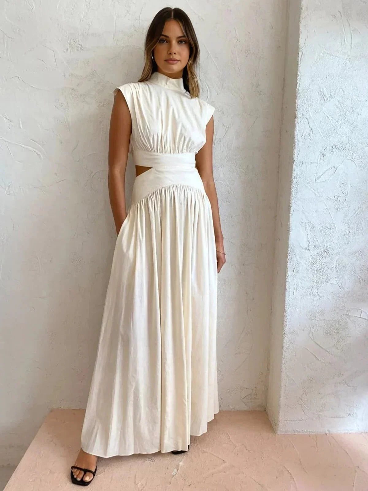 Stand Collar Cutout Wedding Guest Maxi Dress for Women
