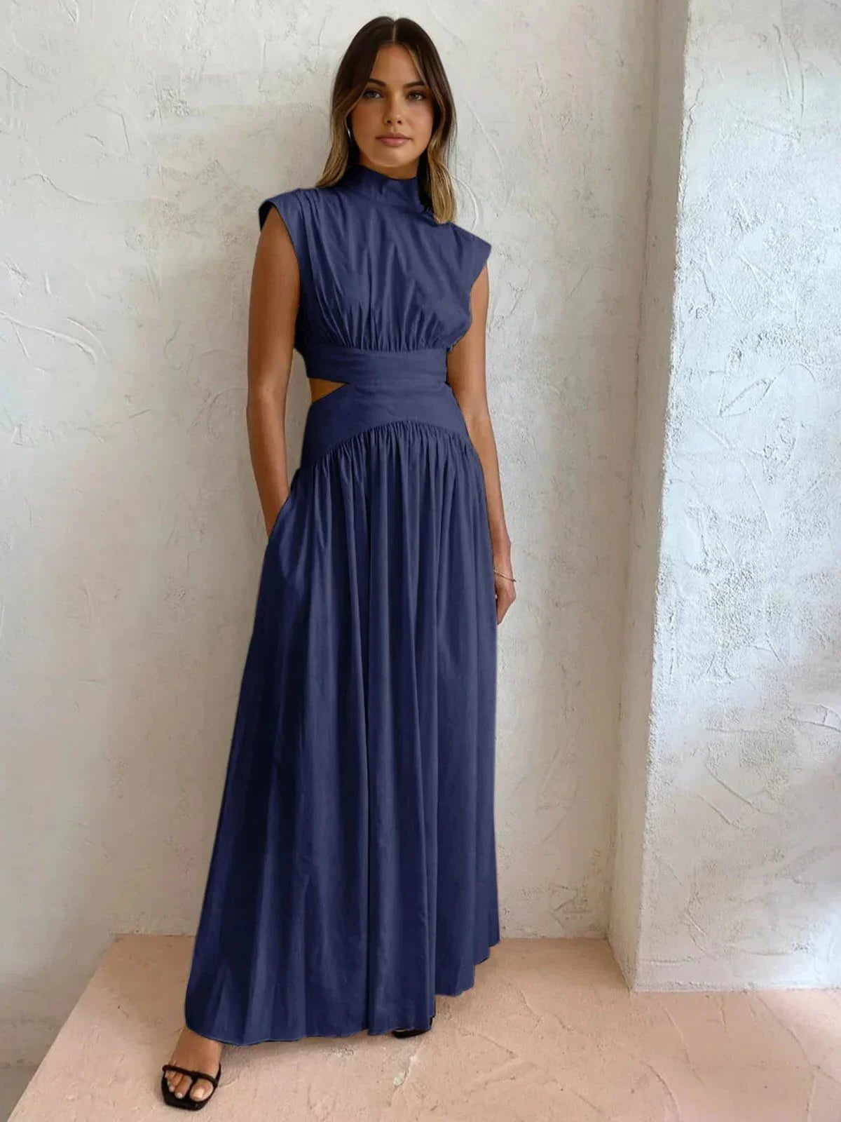 Stand Collar Cutout Wedding Guest Maxi Dress for Women - View 8