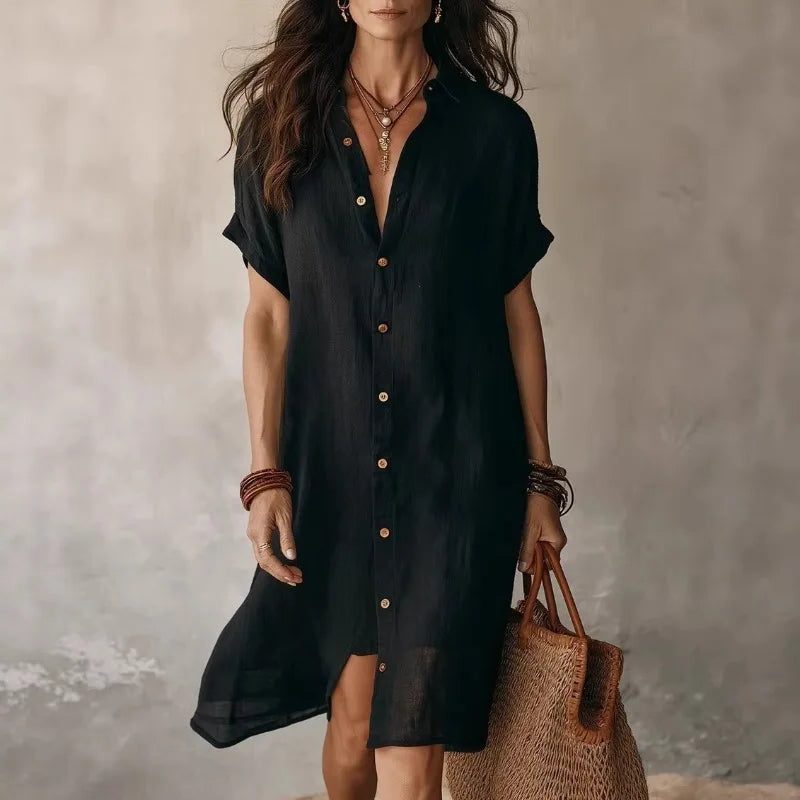 Button-Down Shirt Dress for Women - Black