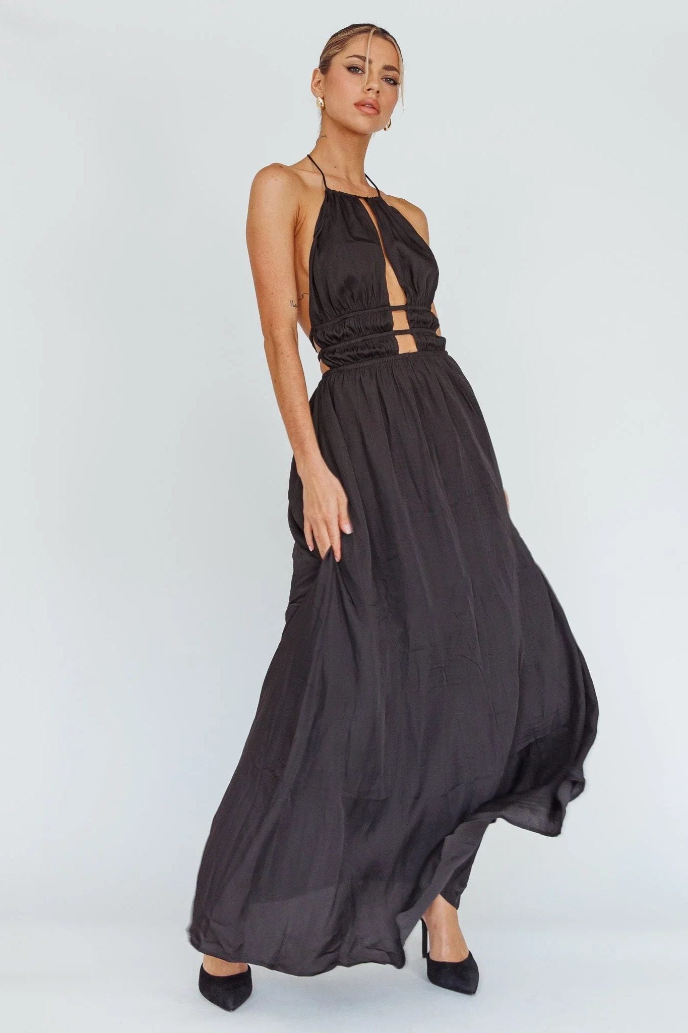 Halter Neck Cut-Out Wedding Guest Maxi Dress for Women - View 9