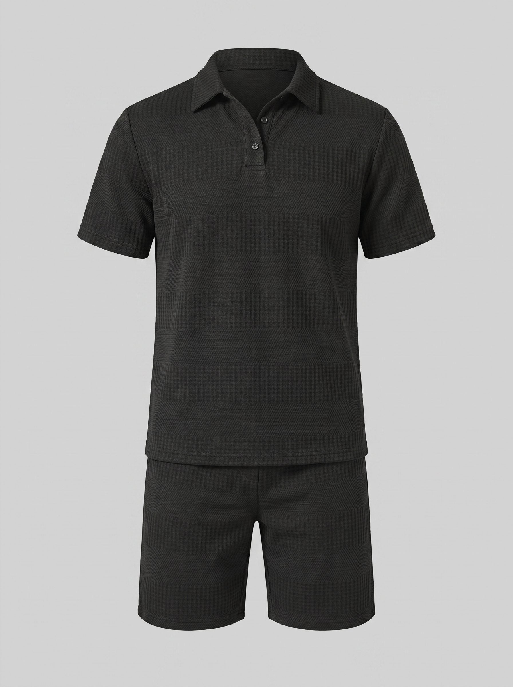 Textured Knit Polo Shirt and Shorts Set for Men - View 26