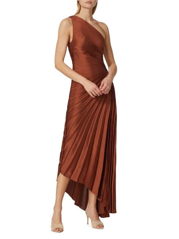 Halterneck Wedding Guest Pleated Maxi Dress for Women - Brown