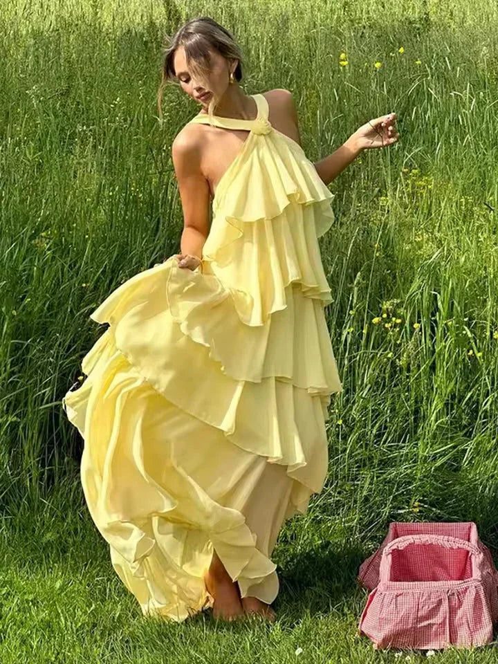 Halterneck Tiered Wedding Guest Maxi Dress for Women - View 2