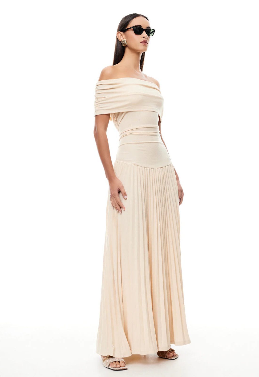 Off-Shoulder Pleated Wedding Guest Maxi Dress for Women - View 5