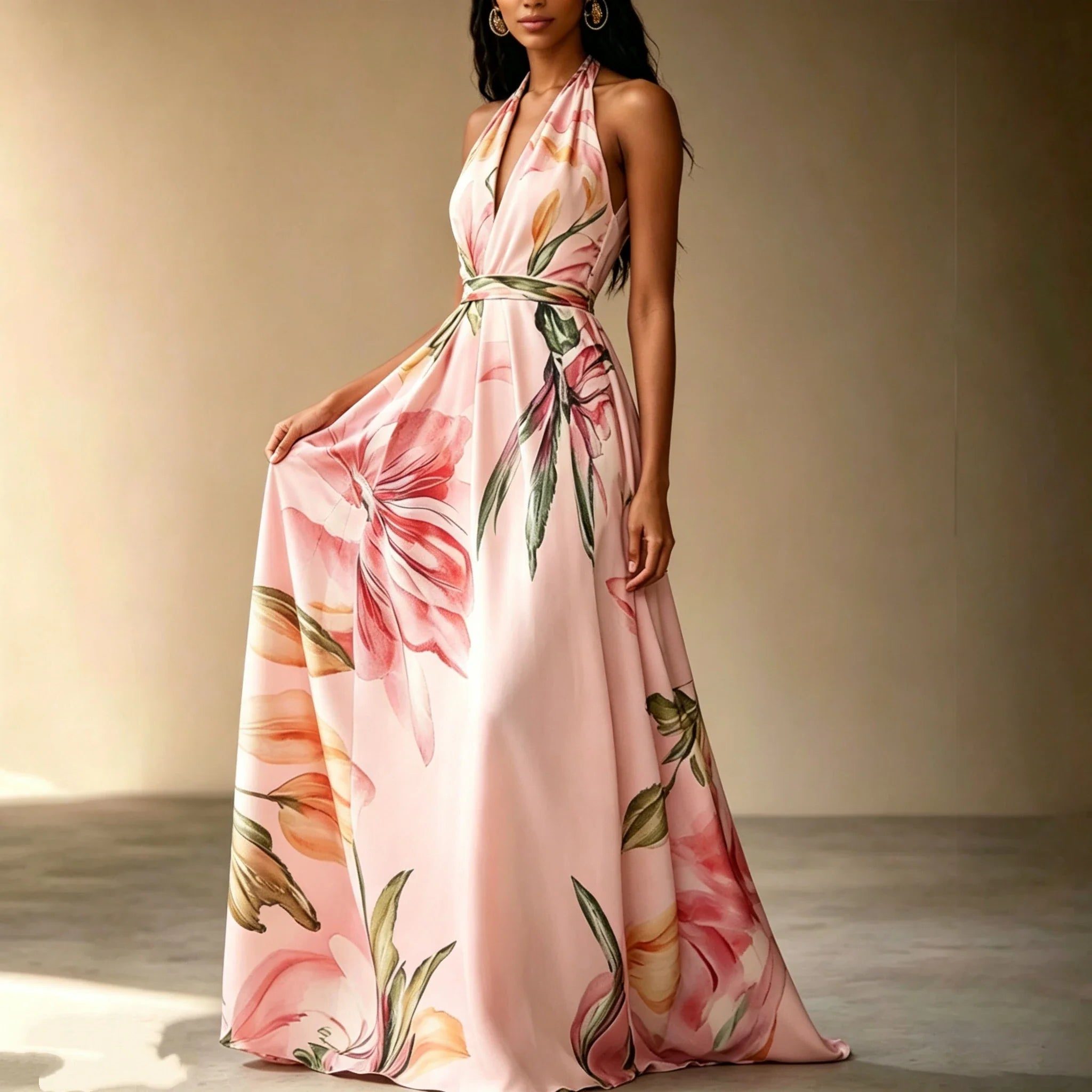 Halterneck Floral Wrap Maxi Dress for Women - View 2