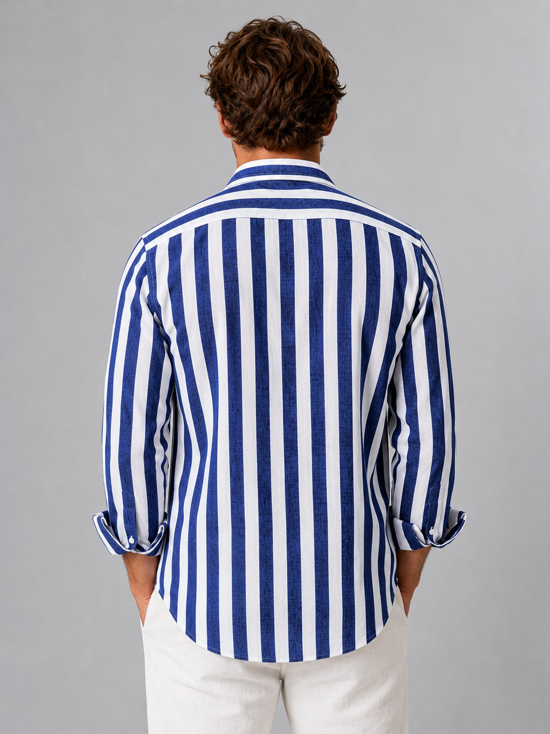Striped Linen Look Button-Down Shirt for Men - View 2