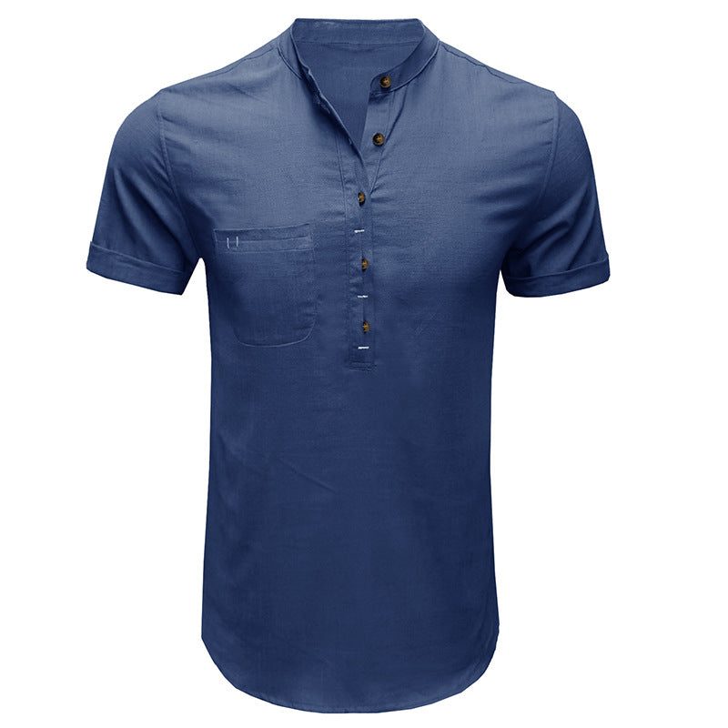 Linen Short Sleeve Henley Shirt for Men - View 3