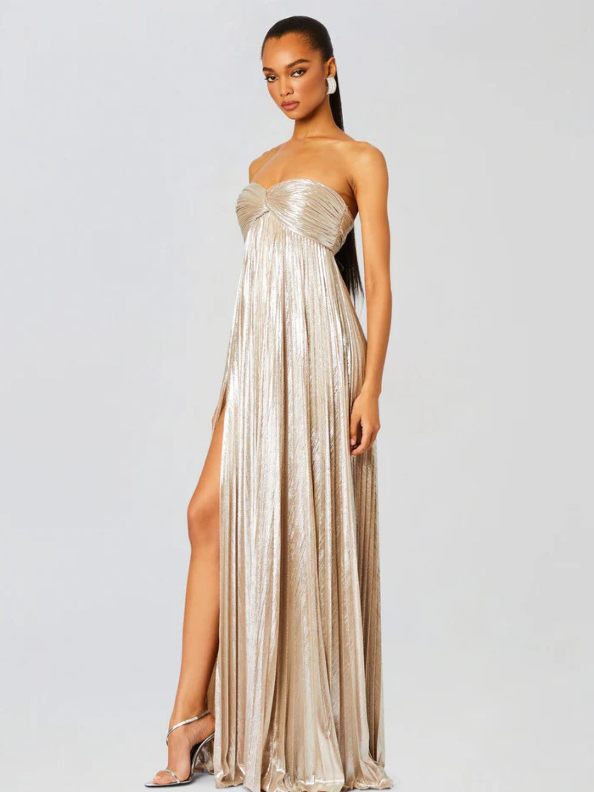 Strapless Wedding Guest Maxi Dress with Twisted Bodice and High Split for Women - View 3