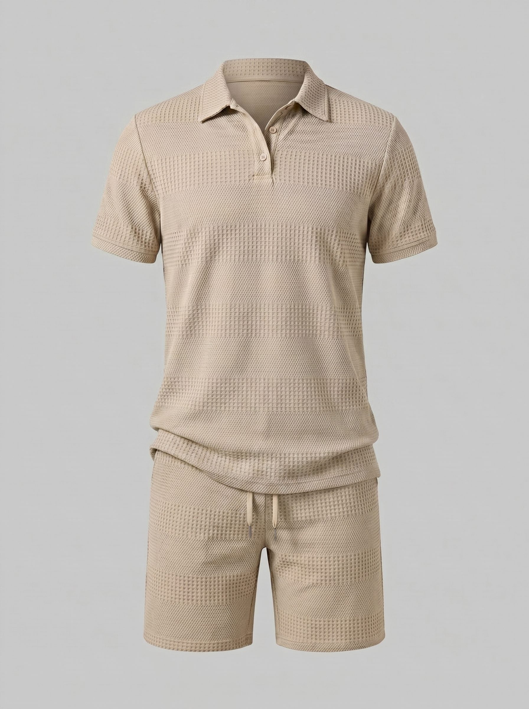 Textured Knit Polo Shirt and Shorts Set for Men - View 21