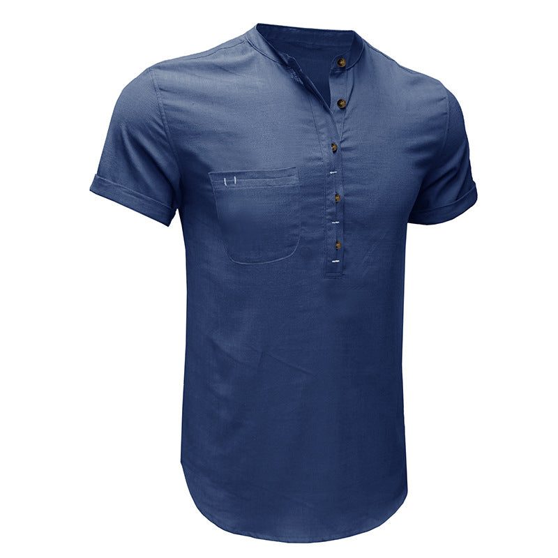 Linen Short Sleeve Henley Shirt for Men - View 4