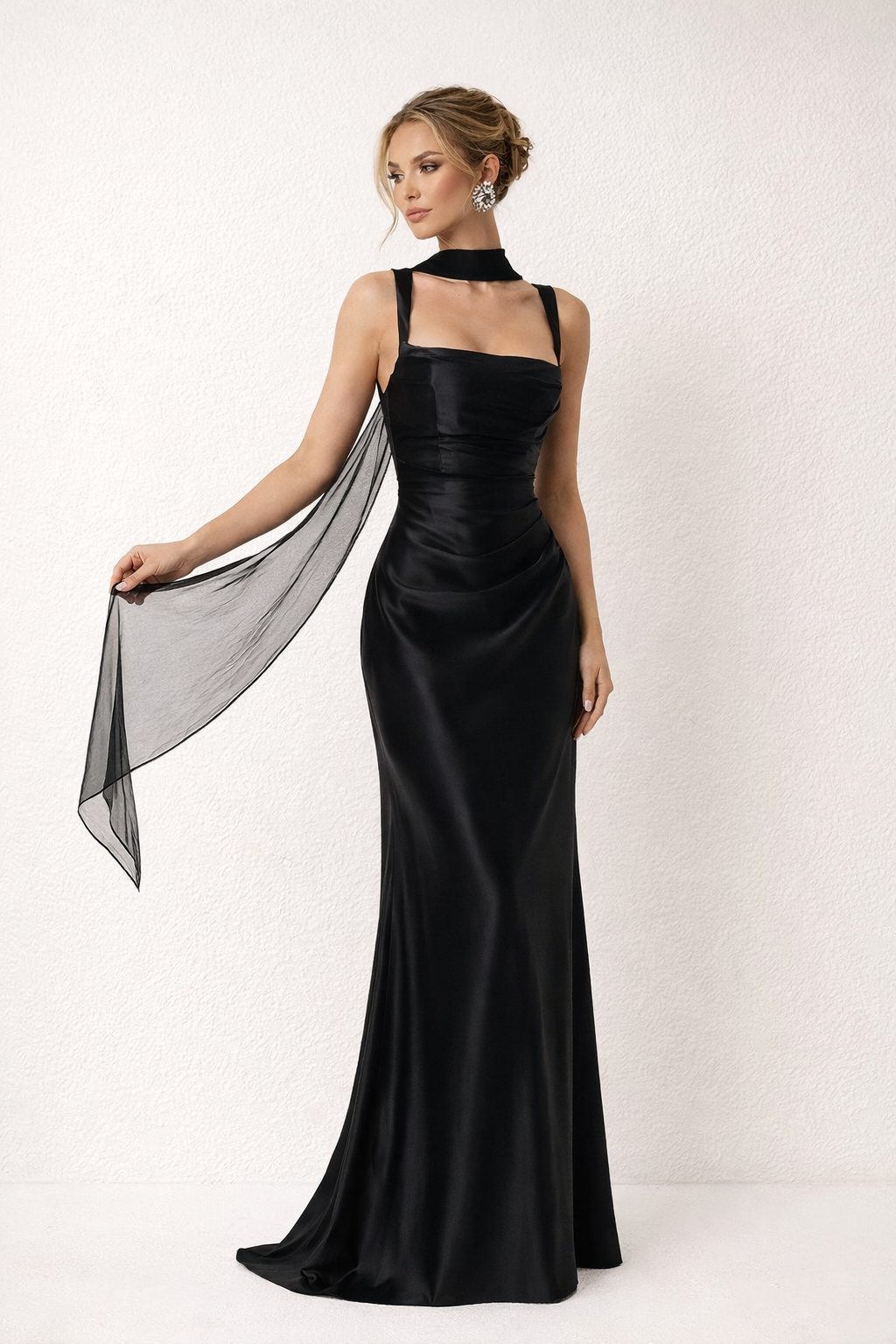 Square Neck Sleeveless Wedding Guest Maxi Dress for Women - Black