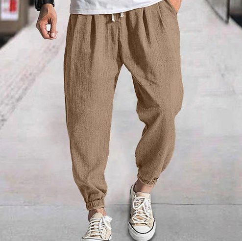Linen Cargo Tapered Trousers for Men - Dark Khaki