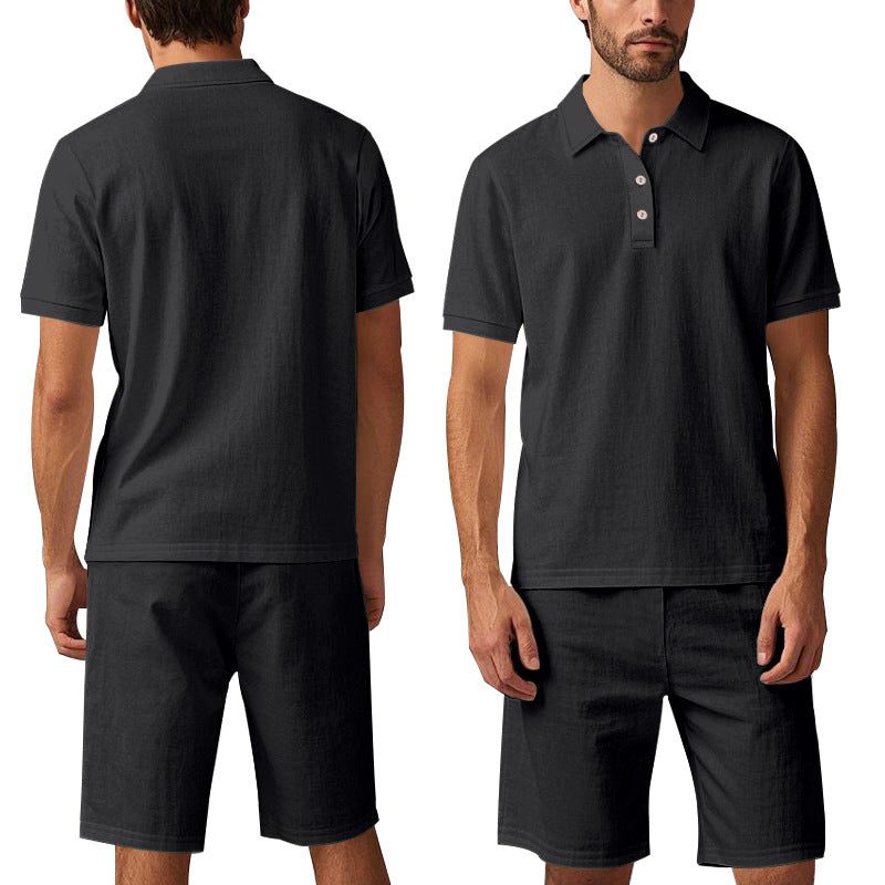 Linen Polo Shirt and Shorts Set for Men - View 5