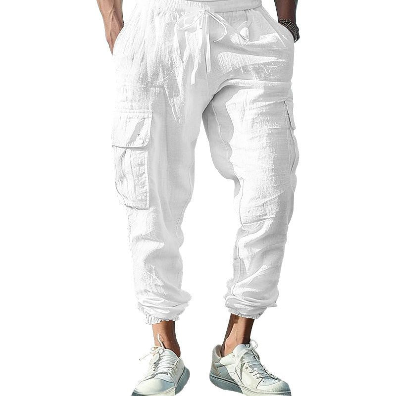Linen Cargo Joggers with Drawstring for Men - View 2