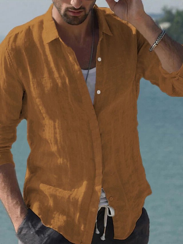 Linen Revere Collar Shirt for Men - View 11