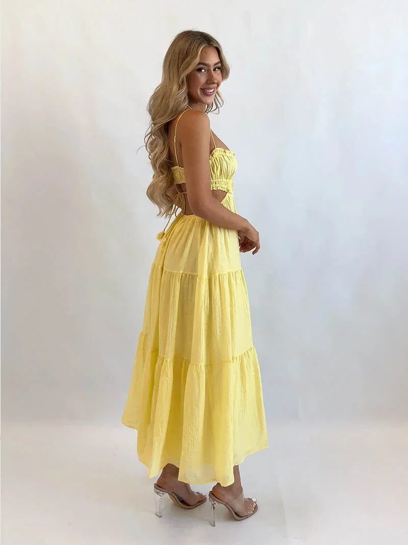 Wedding Guest Tiered Midi Dress with Thin Straps for Women - View 2