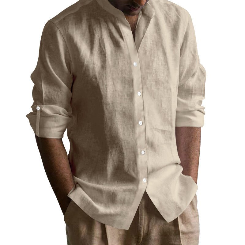 Linen V-Neck Button-Down Shirt for Men - View 2