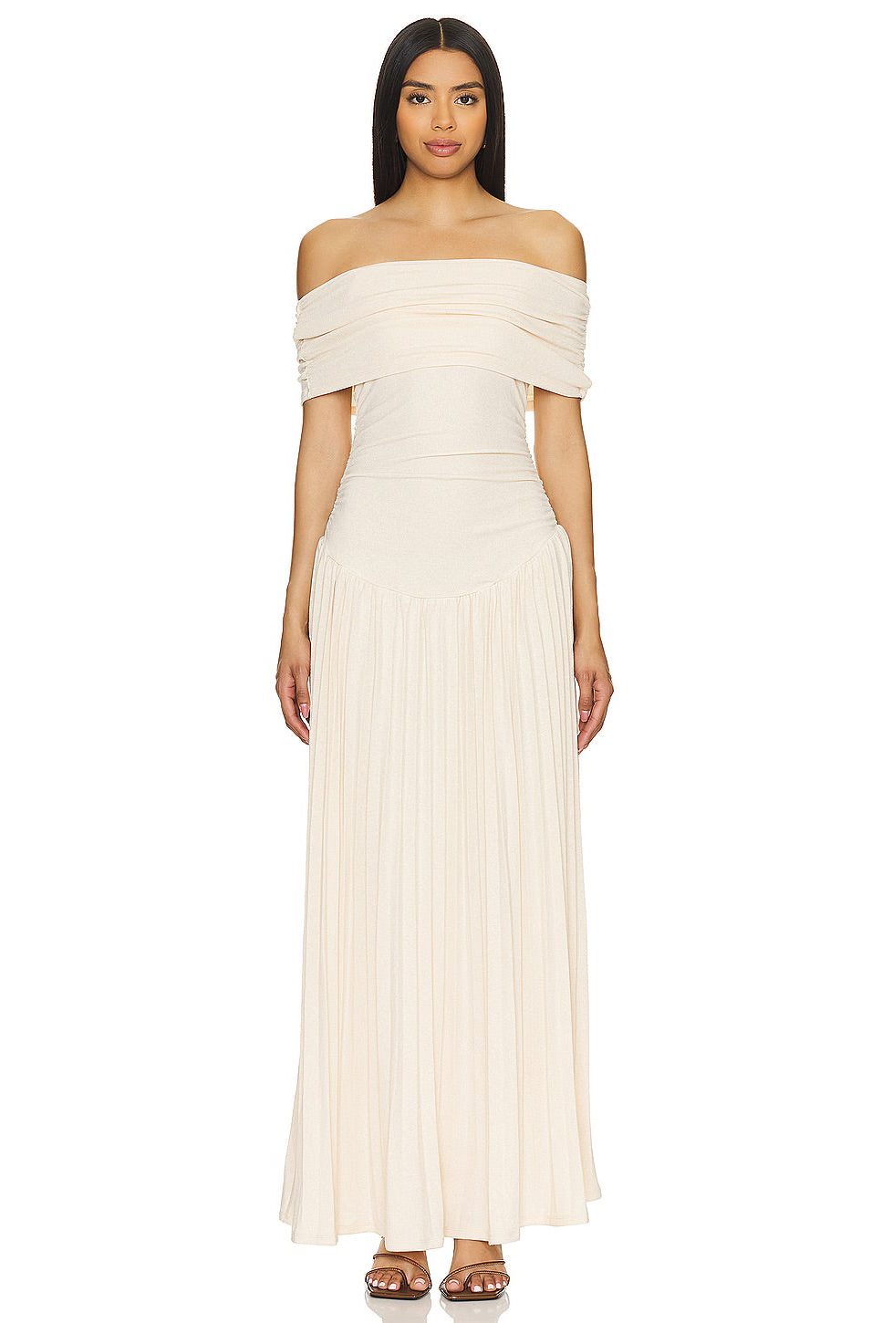 Off-Shoulder Pleated Wedding Guest Maxi Dress for Women - View 14