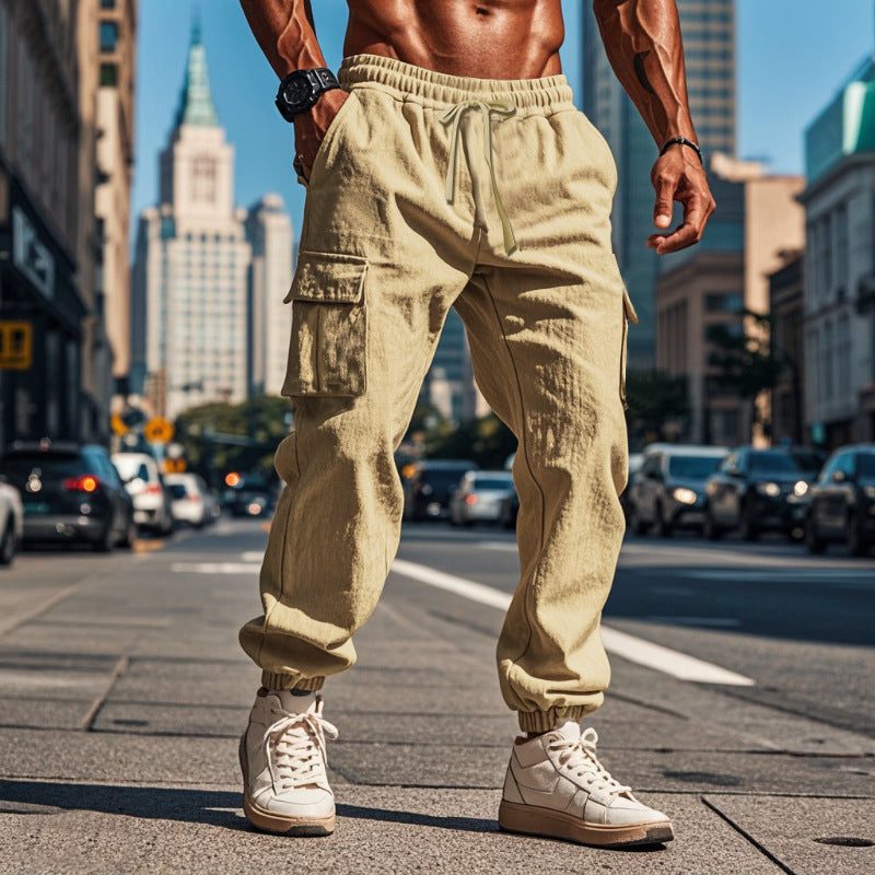 Linen Cargo Jogger Trousers for Men