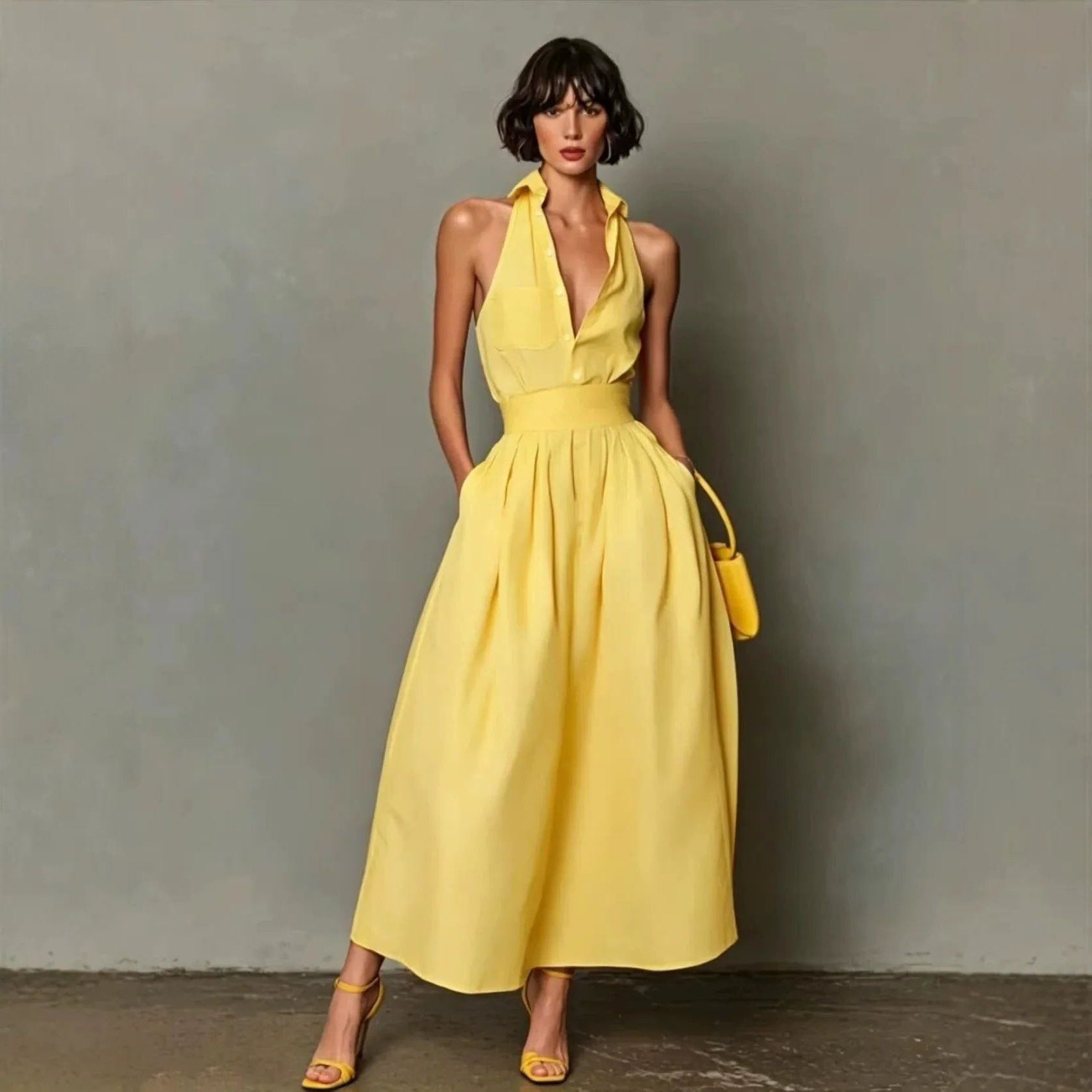 Halterneck A-Line Midi Dress for Women