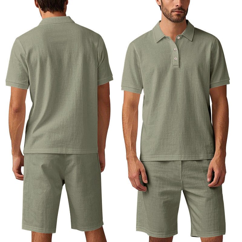 Linen Polo Shirt and Shorts Set for Men - View 6