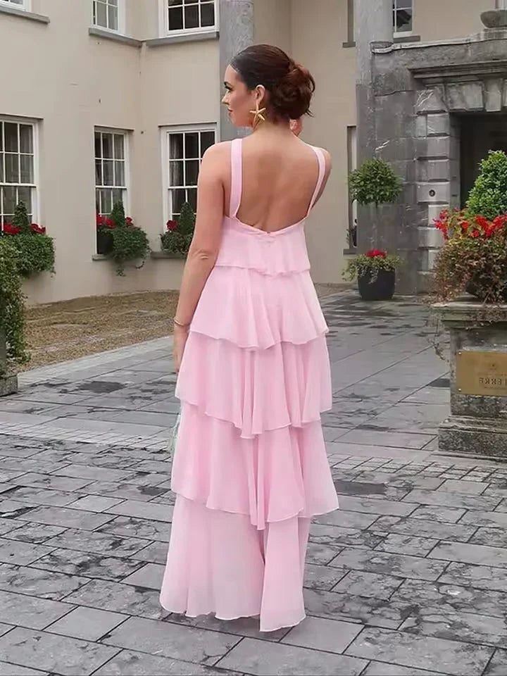 Halterneck Tiered Wedding Guest Maxi Dress for Women - View 4