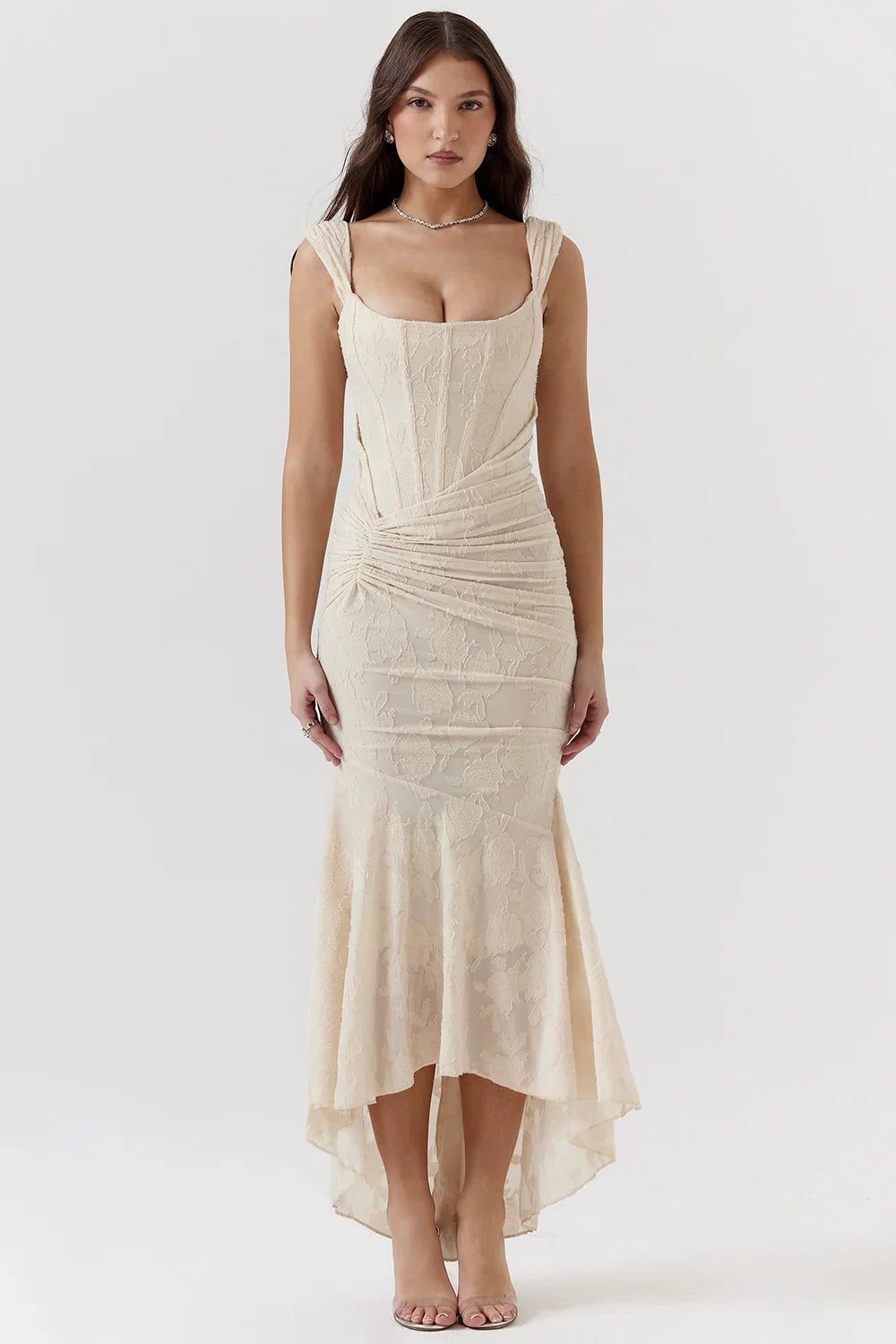 Wedding Guest Wrap Midi Dress for Women - Cream