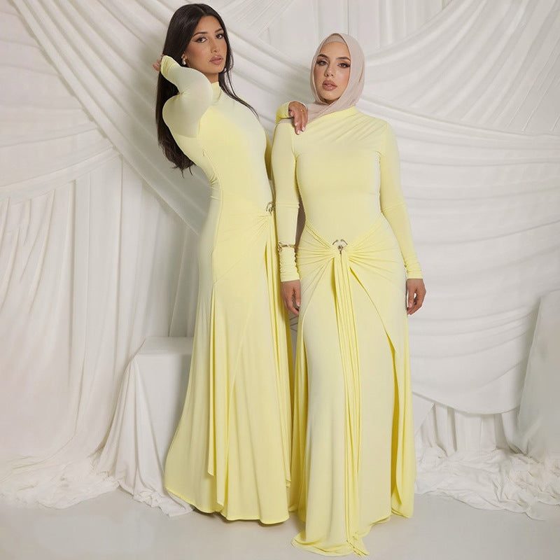 Long Sleeve Draped Waist Wedding Guest Maxi Dress for Women - View 4