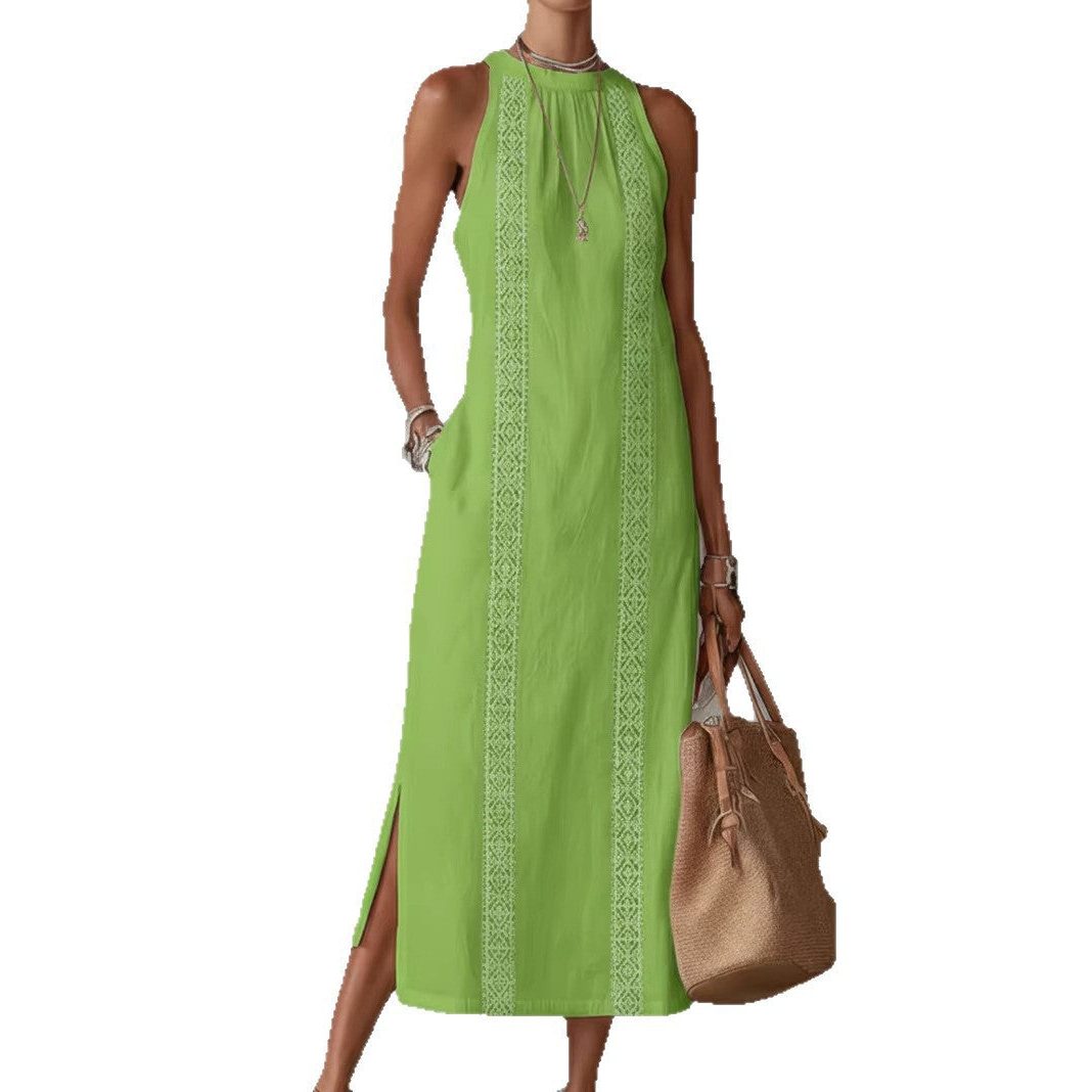 Lace Appliqué Wedding Guest Maxi Dress with Side Slit for Women - View 5