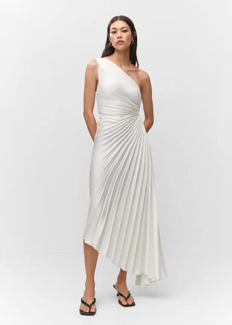 Halterneck Wedding Guest Pleated Maxi Dress for Women - White