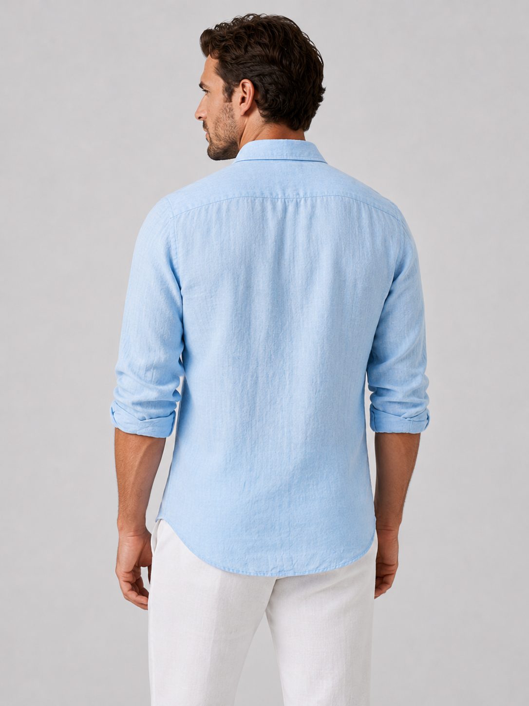 Linen Look Relaxed Fit Button-Up Shirt for Men - View 2