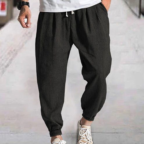 Linen Cargo Tapered Trousers for Men - Black