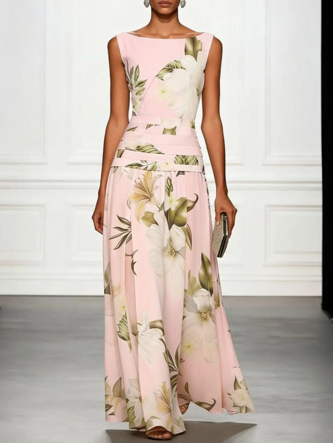Belted Floral Maxi Dress for Women