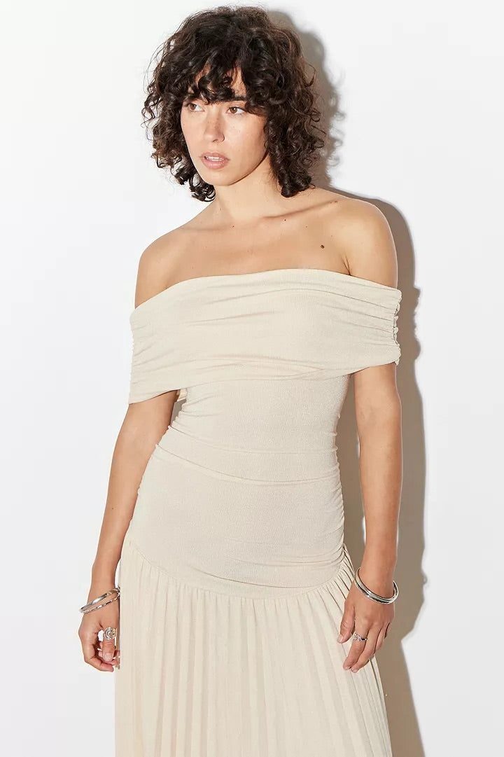 Off-Shoulder Pleated Wedding Guest Maxi Dress for Women - View 10