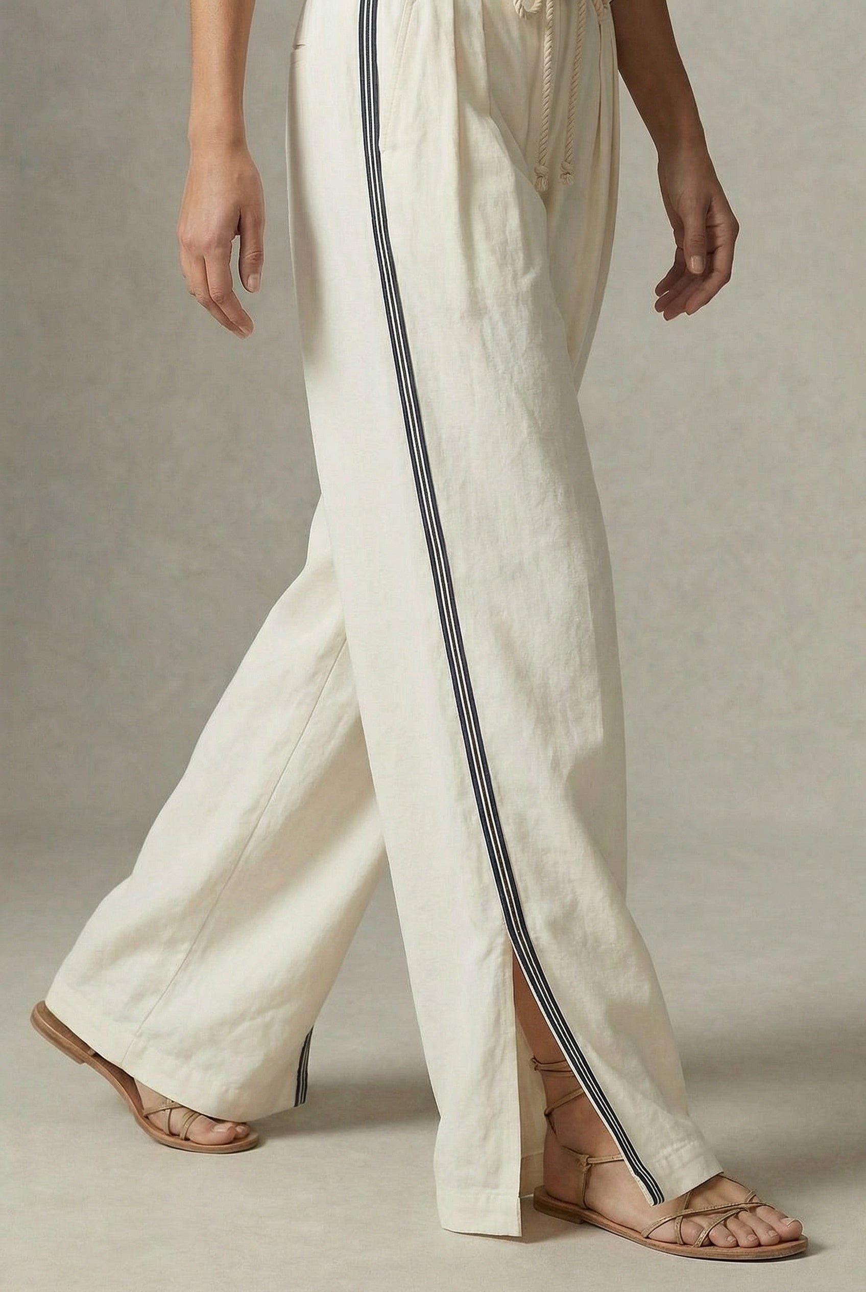 Wide Leg Crew Neck Three-Quarter Sleeve Set for Women - View 4